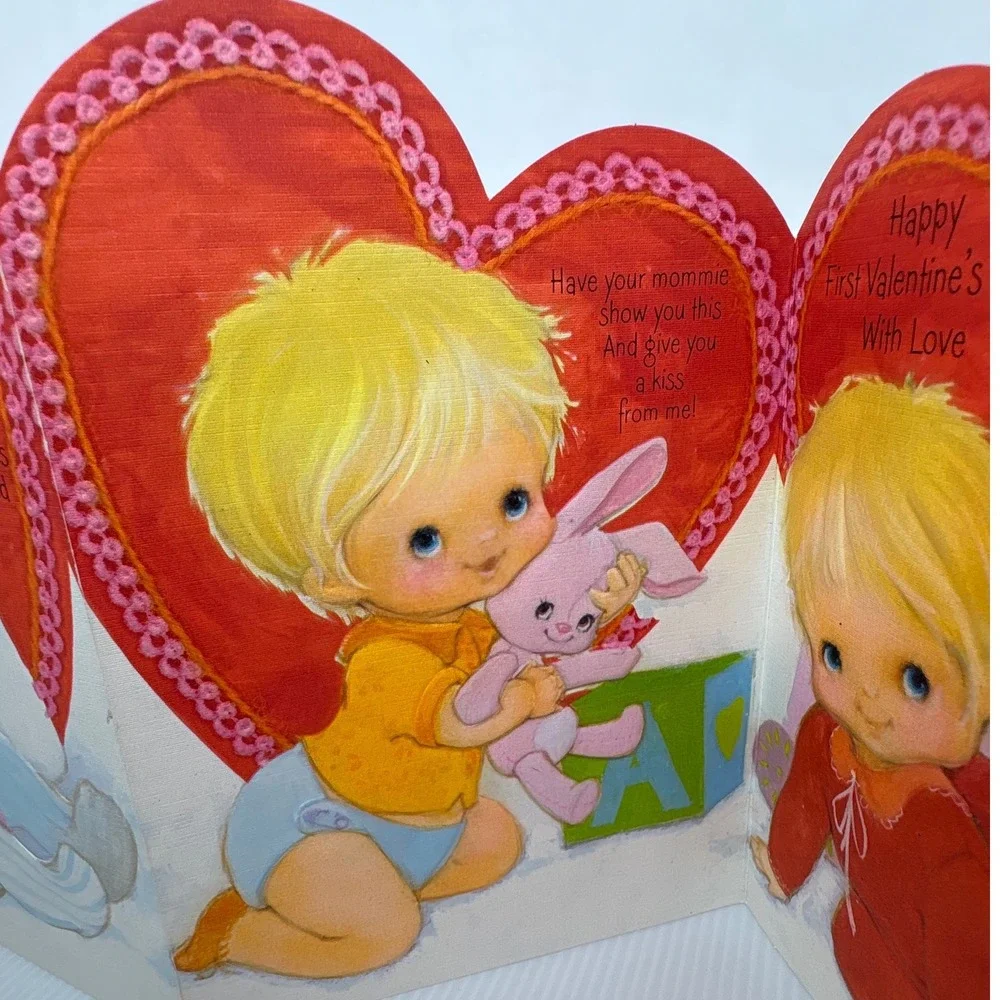 Vintage Hallmark Baby's First Valentine's‎ Day Card 1973 Three Panel Signed